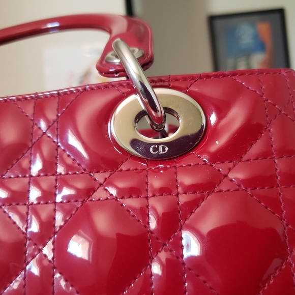Lady D.ior red patent silver hw medium bag - Picture 7 of 12
